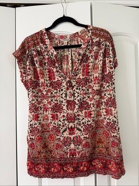Lucky Brand Red Multi Paisley V-Neck Tunic